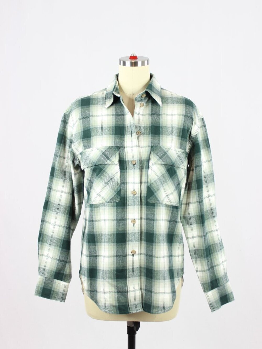 Aritzia GROUP BY BABATON Fisher Green Plaid Flannel Button Up Shirt, Size XXS